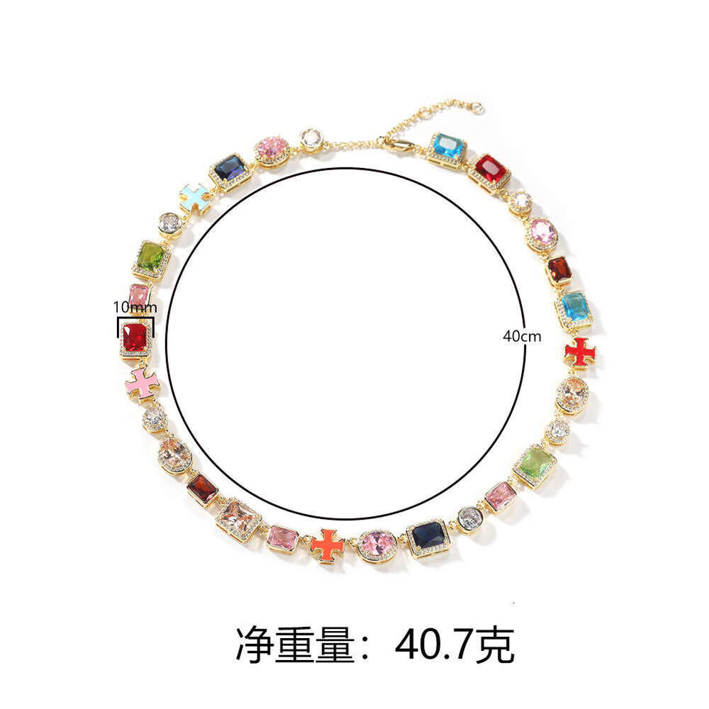 With Box Luxury Diamond-Encrusted Geometric Adjustable Colorful Dainty Gemstone Bracelet Summer Dopamine Necklace Design