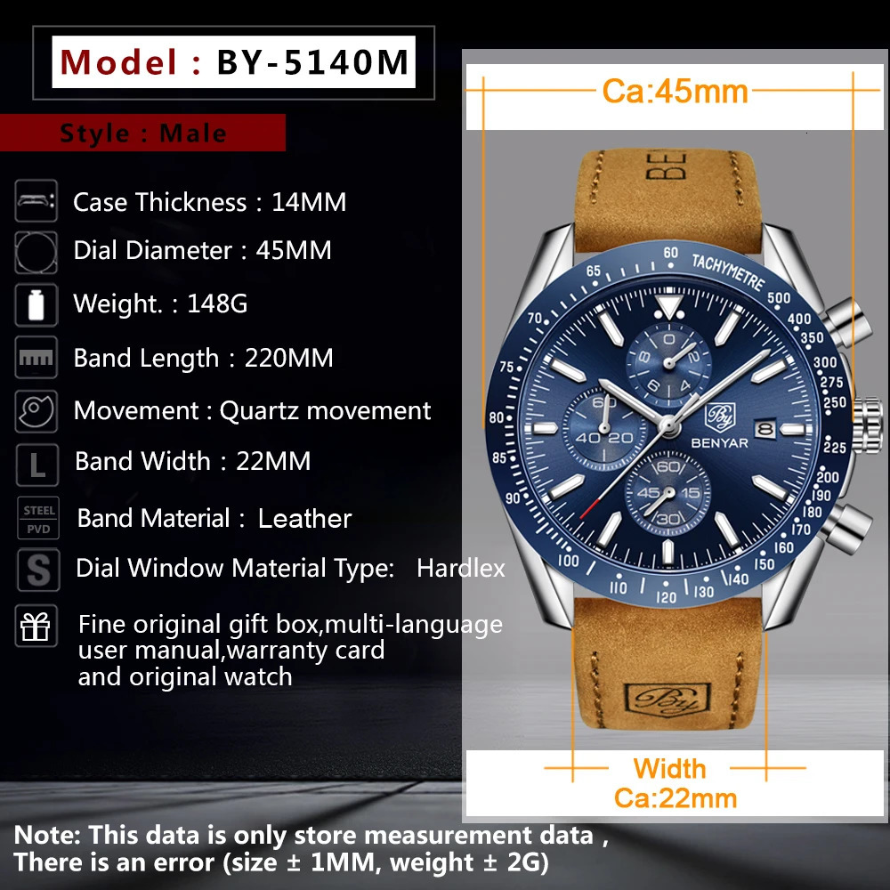 BENYAR Men Watch Business Full Steel Quartz Top Casual Waterproof Sports Male Wristwatch Relogio Masculino 260114