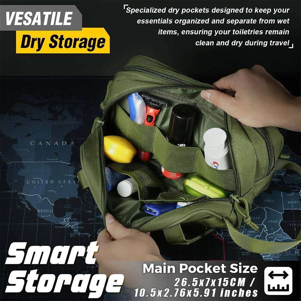 Tactical Toiletry Men - Waterproof Shower Bag with Dry/Wet Compartments MOLLE Hygiene Organizer for Travelling 26Y0122