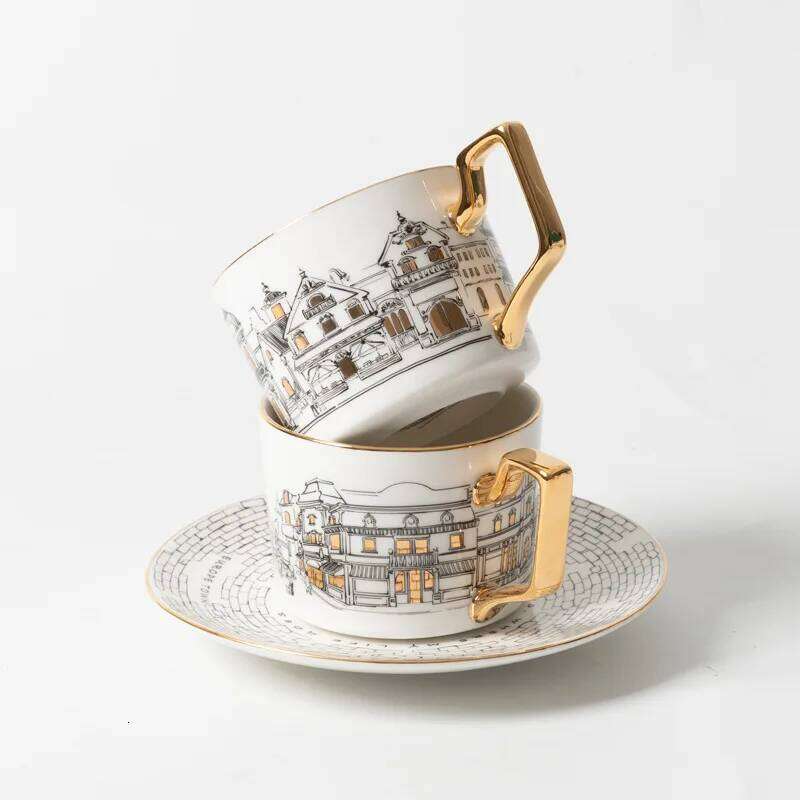 Ceramic Cups with Gold Trim Coffee Mugs Photo Worthy Tableware Afternoon Tea Set Drinking Utensils for Home Office Desk Premium Gift