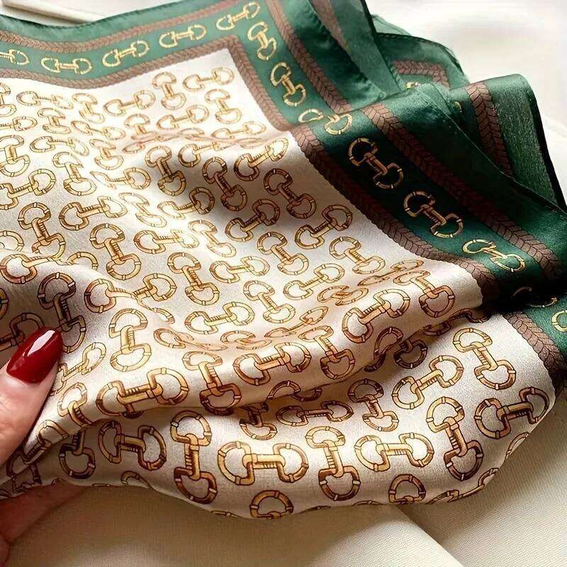 Elegant Ladies Satin Square Fashionable Green Round Scarf Soft Woven Fashion Accessory Versatile Neck Wrap