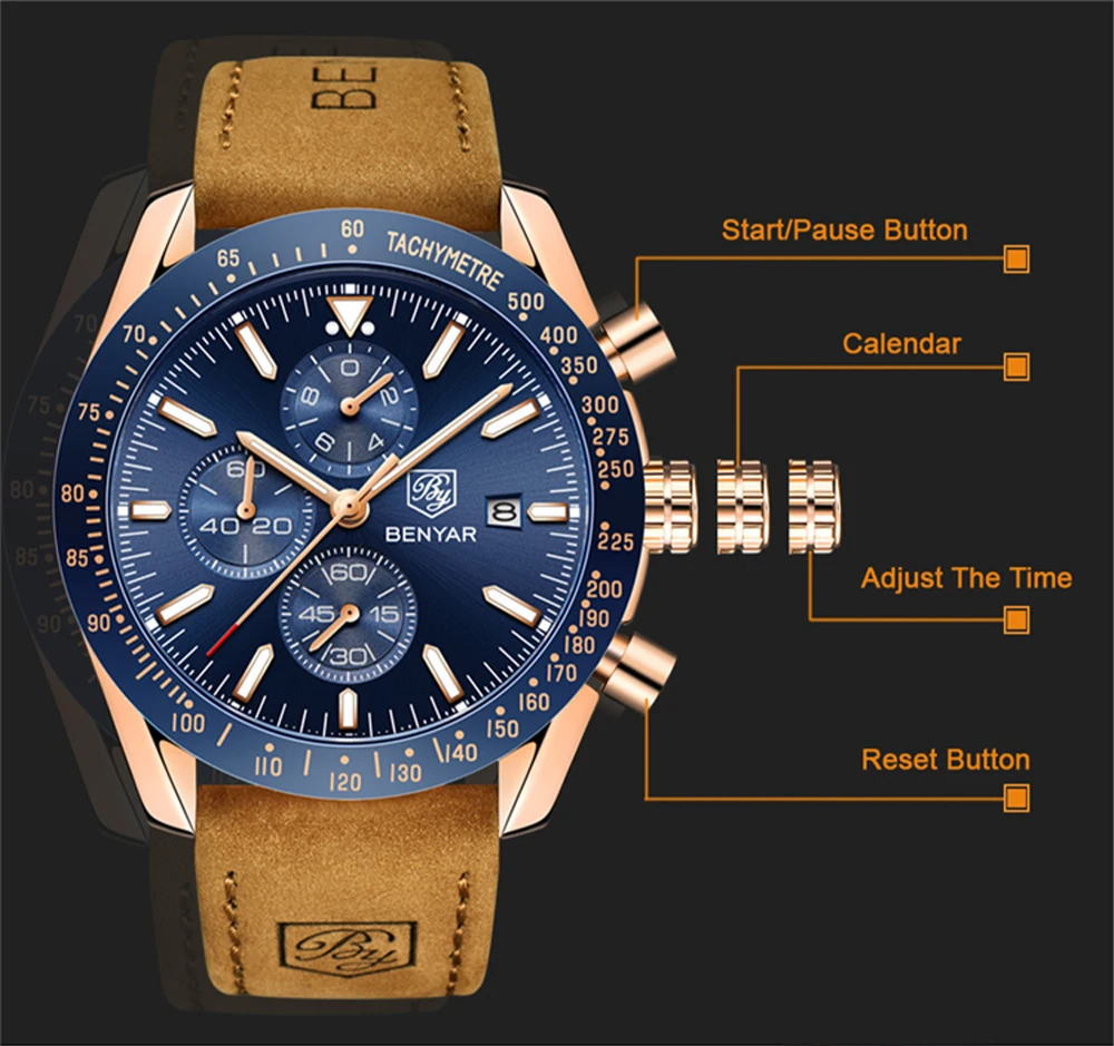BENYAR Men Watch Business Full Steel Quartz Top Casual Waterproof Sports Male Wristwatch Relogio Masculino 260114