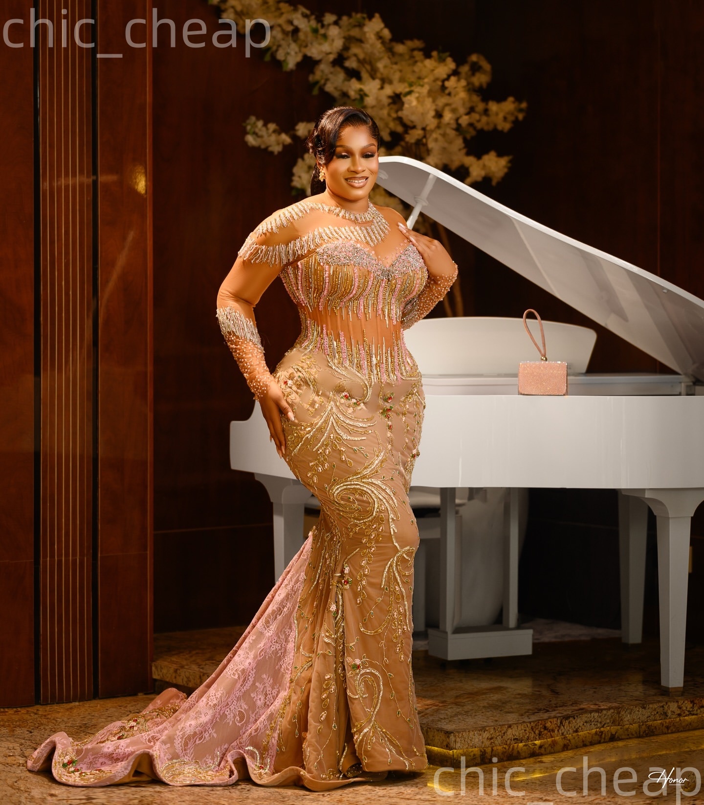 Aso Ebi 2026 Champagne Mermaid Prom Dresses Crystals Lace Beaded Illusion Evening Formal Party Second Birthday Engagement Gowns Dress For Special Occa