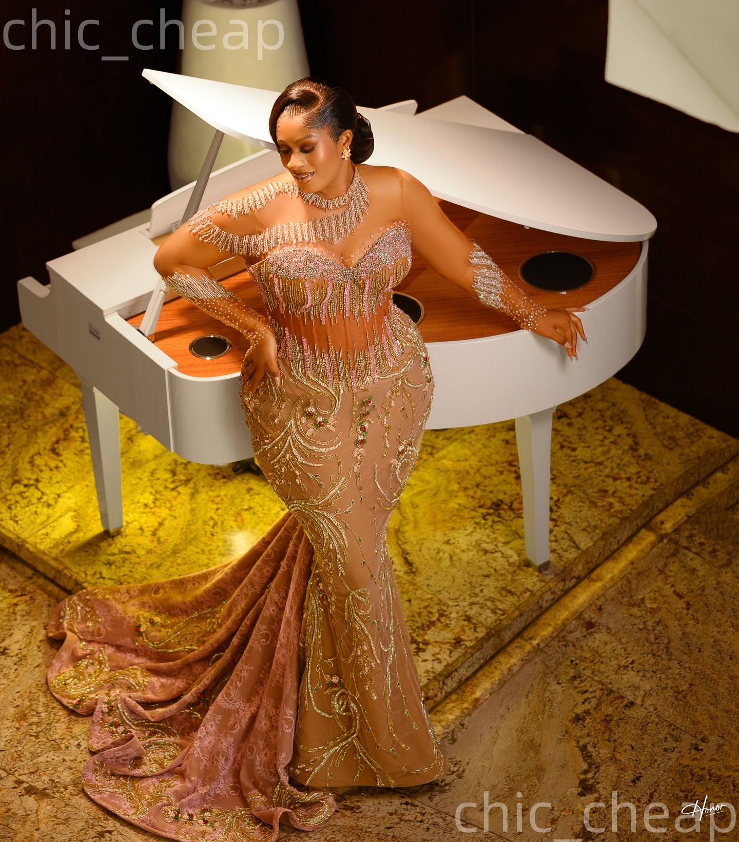 Aso Ebi 2026 Champagne Mermaid Prom Dresses Crystals Lace Beaded Illusion Evening Formal Party Second Birthday Engagement Gowns Dress For Special Occa