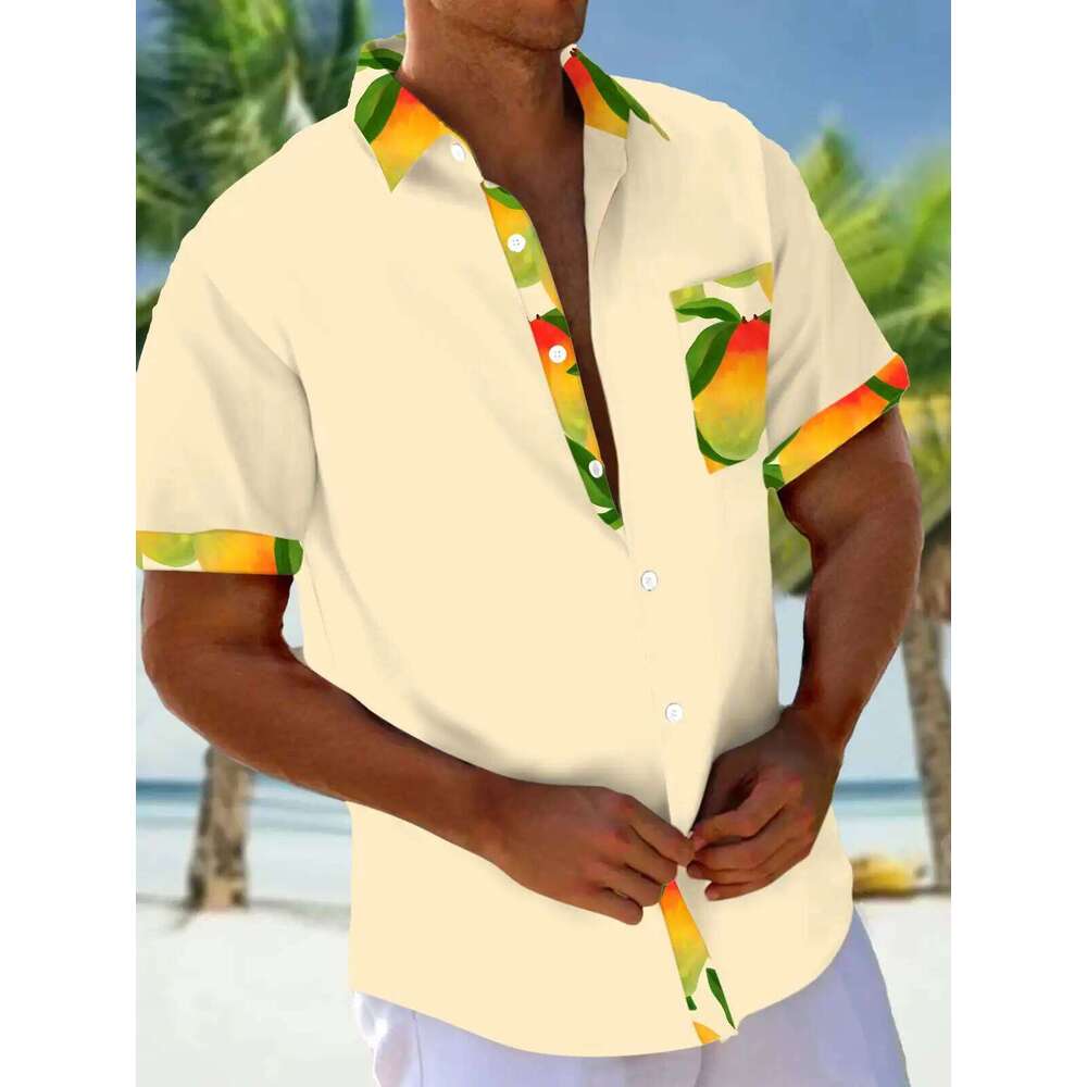 Men's button up casual shirts, spring and summer, printed short sleeves, daily, fashionable, comfortable 26W0122