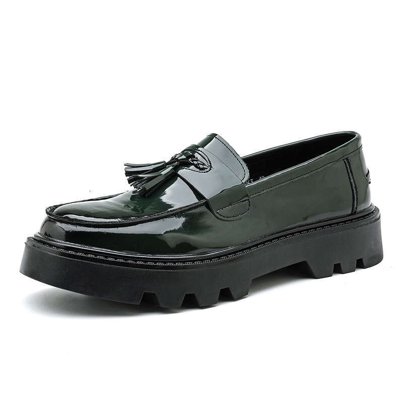 Spring and Autumn Youth Slip-On Loafers Thick-Soled Height-Increasing Black Fashion Men's Casual Leather Shoes