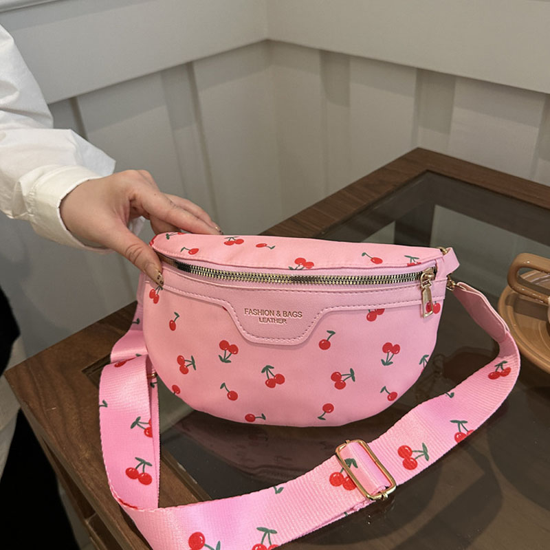 2026 Spring Summer Women's Cherry Print Crossbody Bag Niche Minimalist Premium Texture Chest Sling Bag