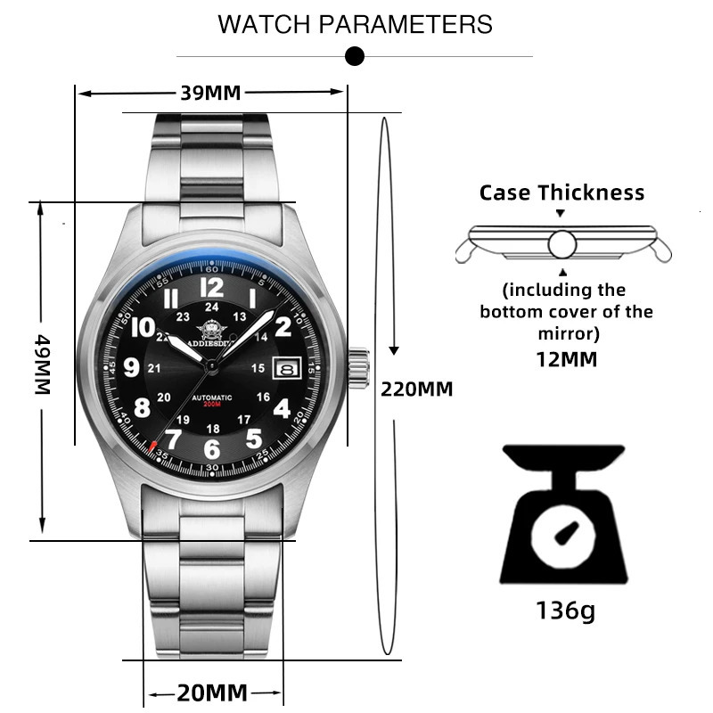 ADDIESDIVE Luxurious Mens Automatic Watch NH35A Mechanical Watch Sapphire Glass 200m Waterproof Analog Luminous Watches AD2048 260114