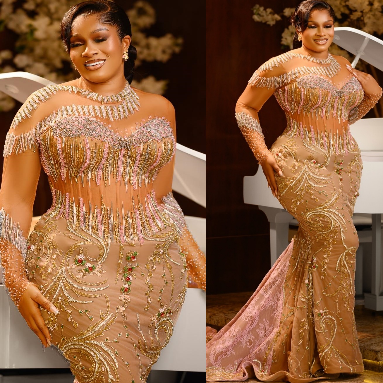 Aso Ebi 2026 Champagne Mermaid Prom Dresses Crystals Lace Beaded Illusion Evening Formal Party Second Birthday Engagement Gowns Dress For Special Occa