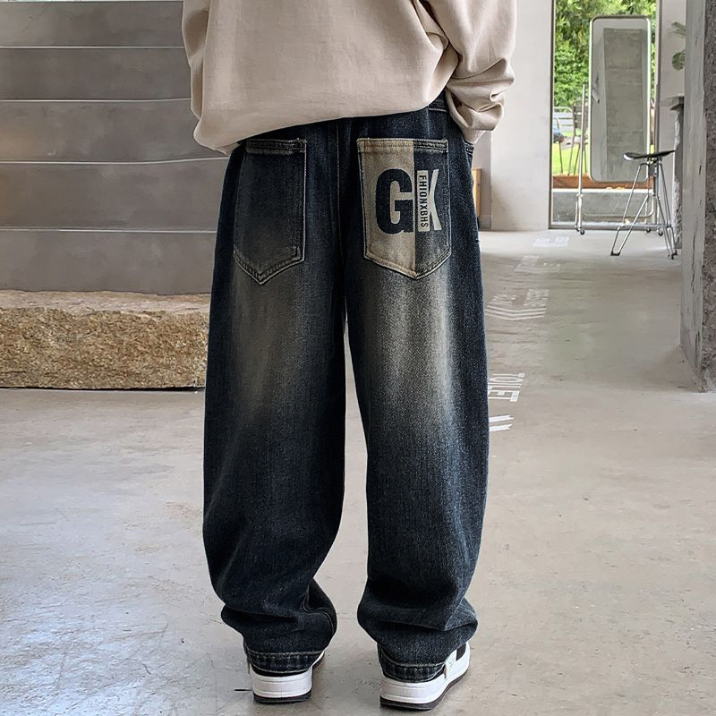 Boys' jeans for autumn and winter casual and versatile mid size children's new style rugged and handsome retro dark color trendy soft denim 