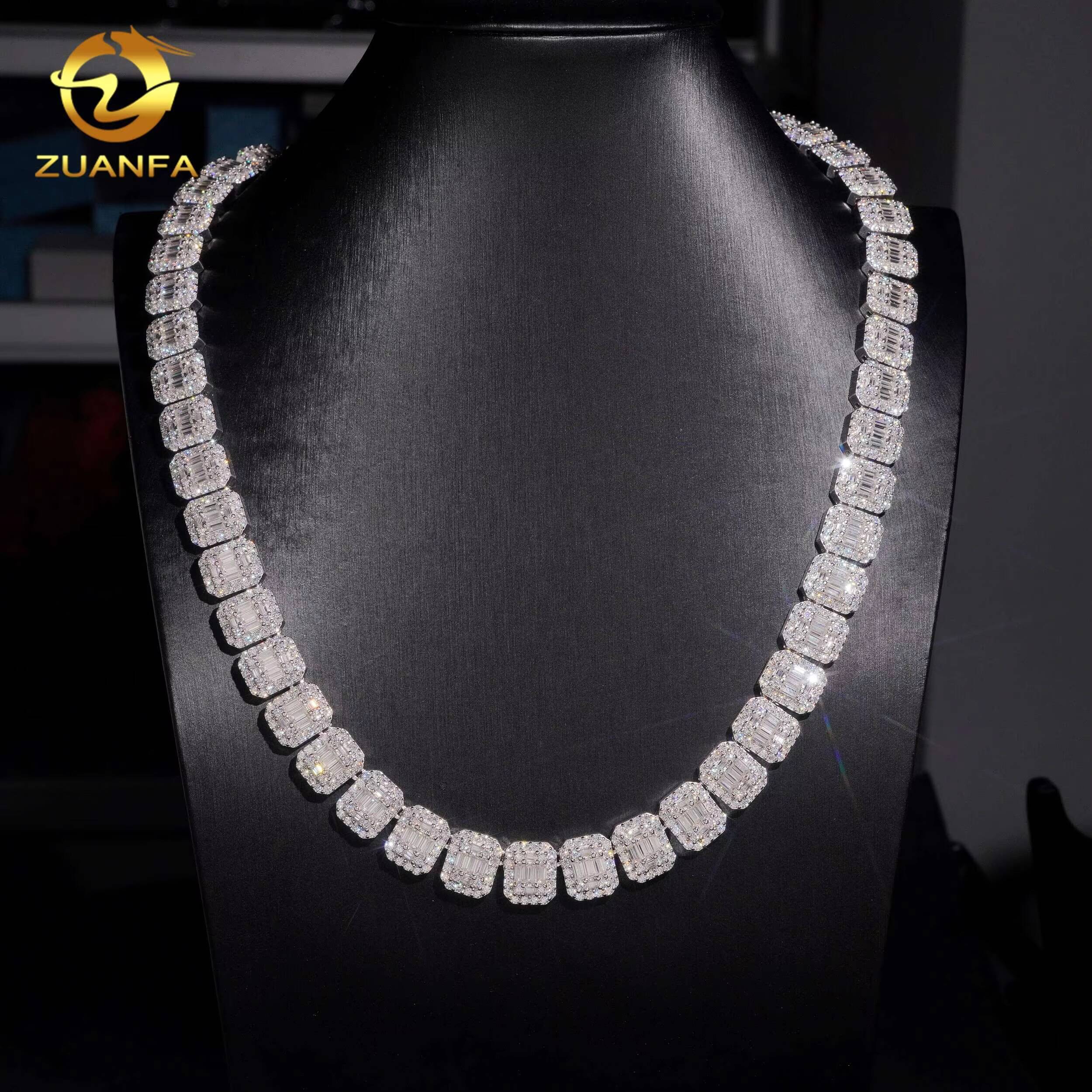 Hip Hop Jewelry 13MM Moissanite Diamond Cuban Link Chain Baguette Cut 925 Silver Iced Out Cuban Link With GRA Certificate