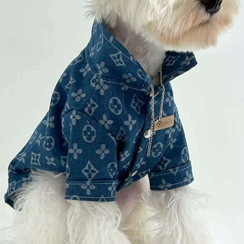 Printing Denim Clothes for Small Medium Dogs Soft Polyester Unisex Cat Overalls Snap Button Coats Autumn Pet Chihuahua Clothing