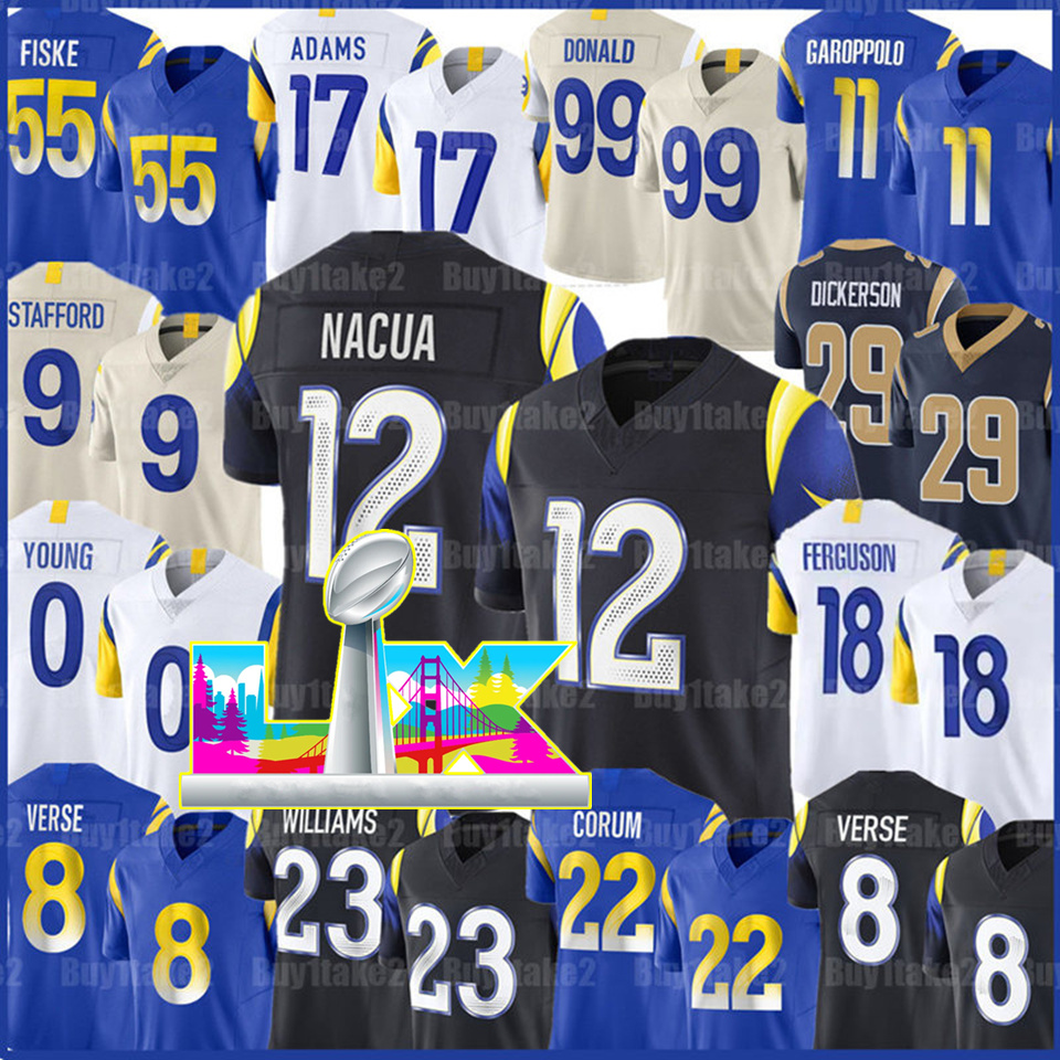 Puka Nacua 9 Matthew Stafford Football Jersey Jared Verse Aaron Donald Kyren Williams Davante Adams Fiske Blake Corum Terrance Ferguson Nate Landman Harrison Mevis