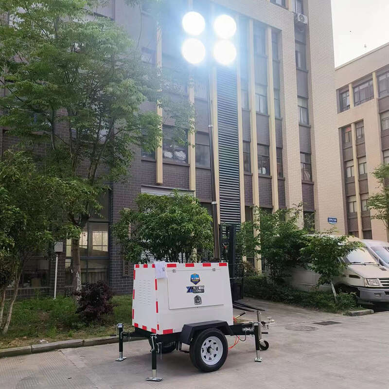 Vertical Mast Mobile Lighting Tower with High Intensity 600W LED Floodlights and Compact Trailer for Easy Transport to Roadwork Projects