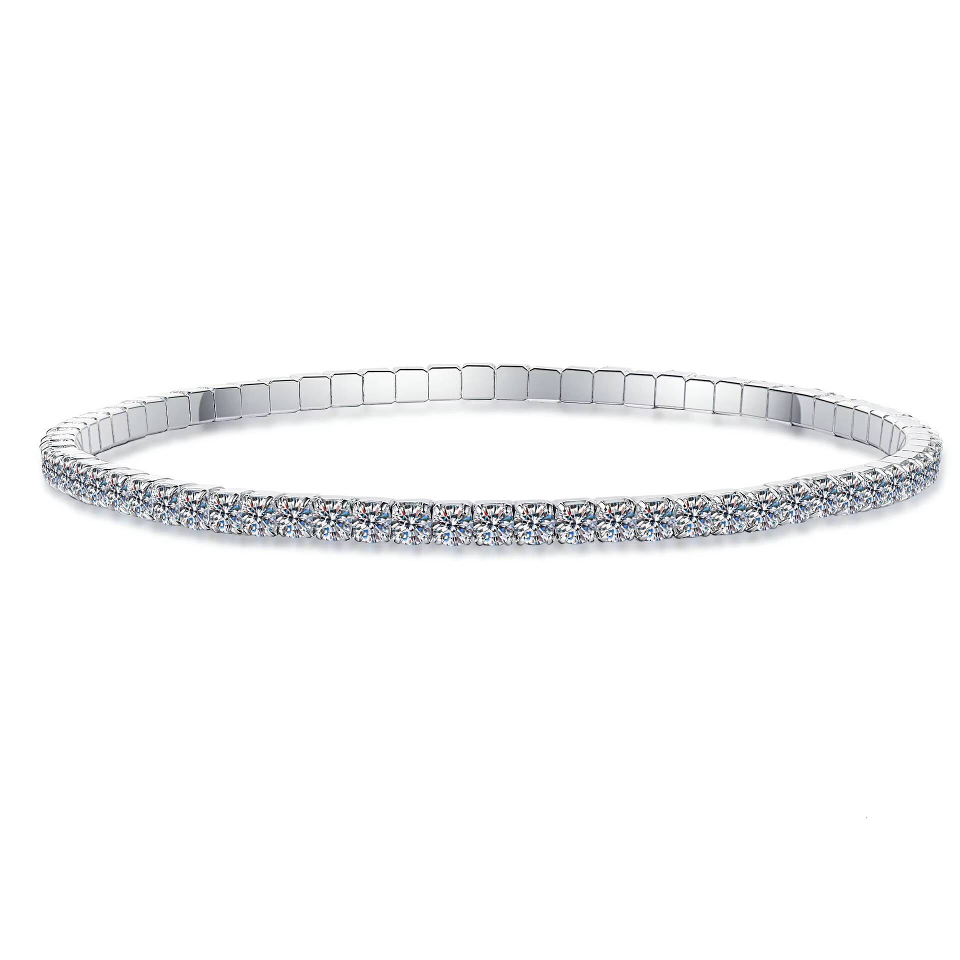 Lixin S925 Silver Rhodium Plated Moissanite Tennis Handchain Trendy Simple Starry Sky Fine Chain Link Bracelet Elastic Womens