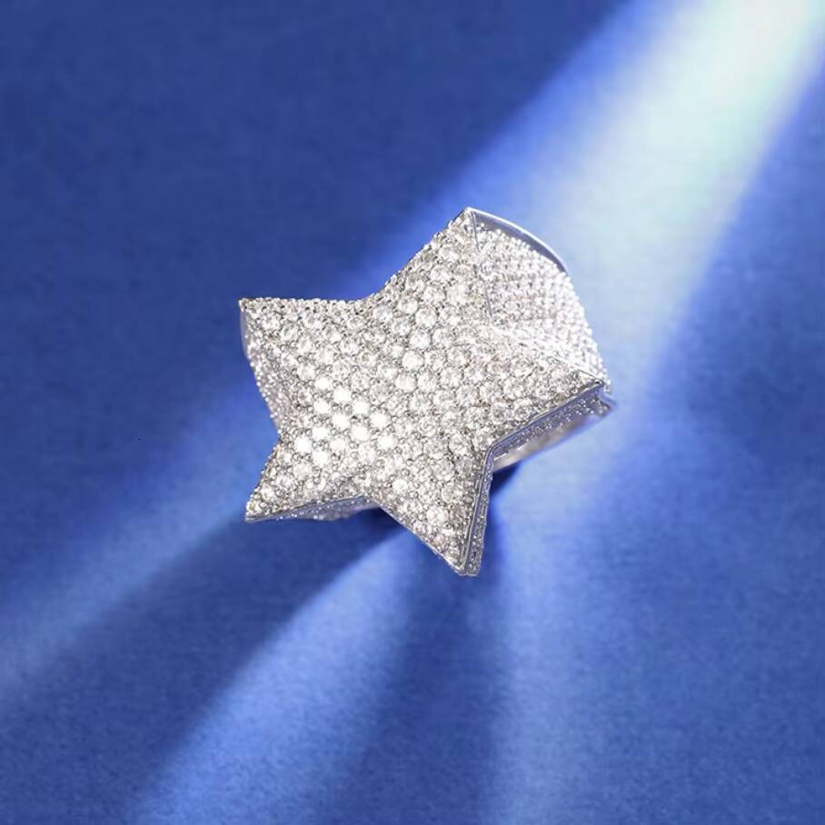RTS Hiphop Jewelry S925 Silver Cuban Ring with Shine D Vvs Moissanite Cuban Star Ring