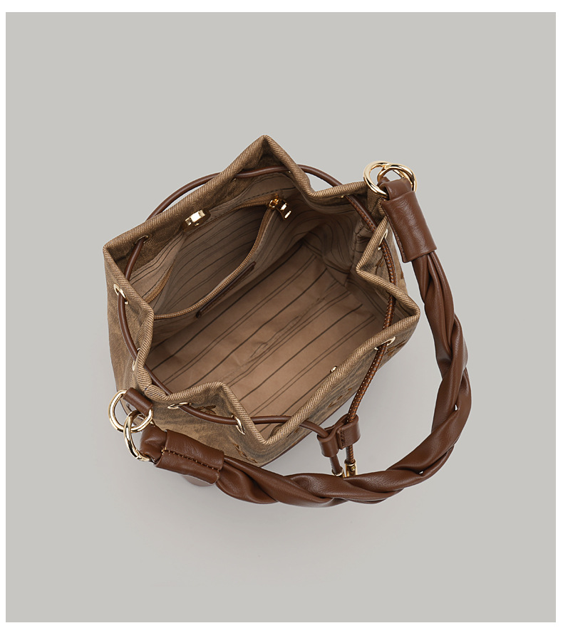 Vintage Monogram Canvas Bucket Bag Braided Handle Crossbody Purse With Cute Charms Free shipping