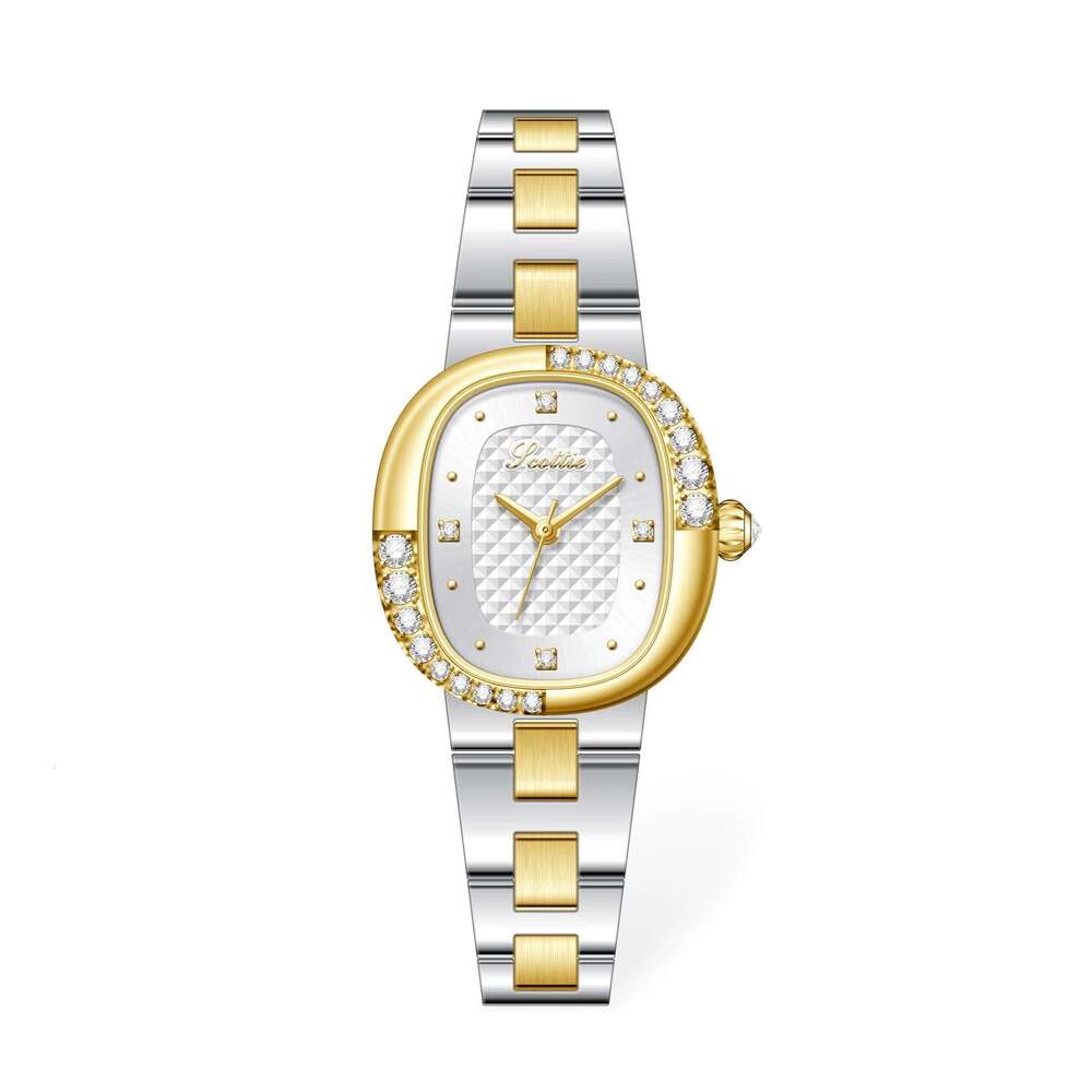With Box Design Manufacturer Supply Dainty Oval Diamond-Studded Diamond Small Gold Bean Steel Band Watch Free gift