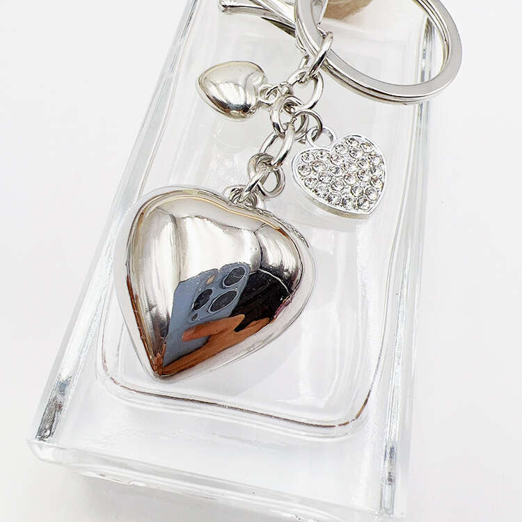 crossborder european american fashion simple large and small heartshaped diamondstudded keychain creative bag pendant accessory