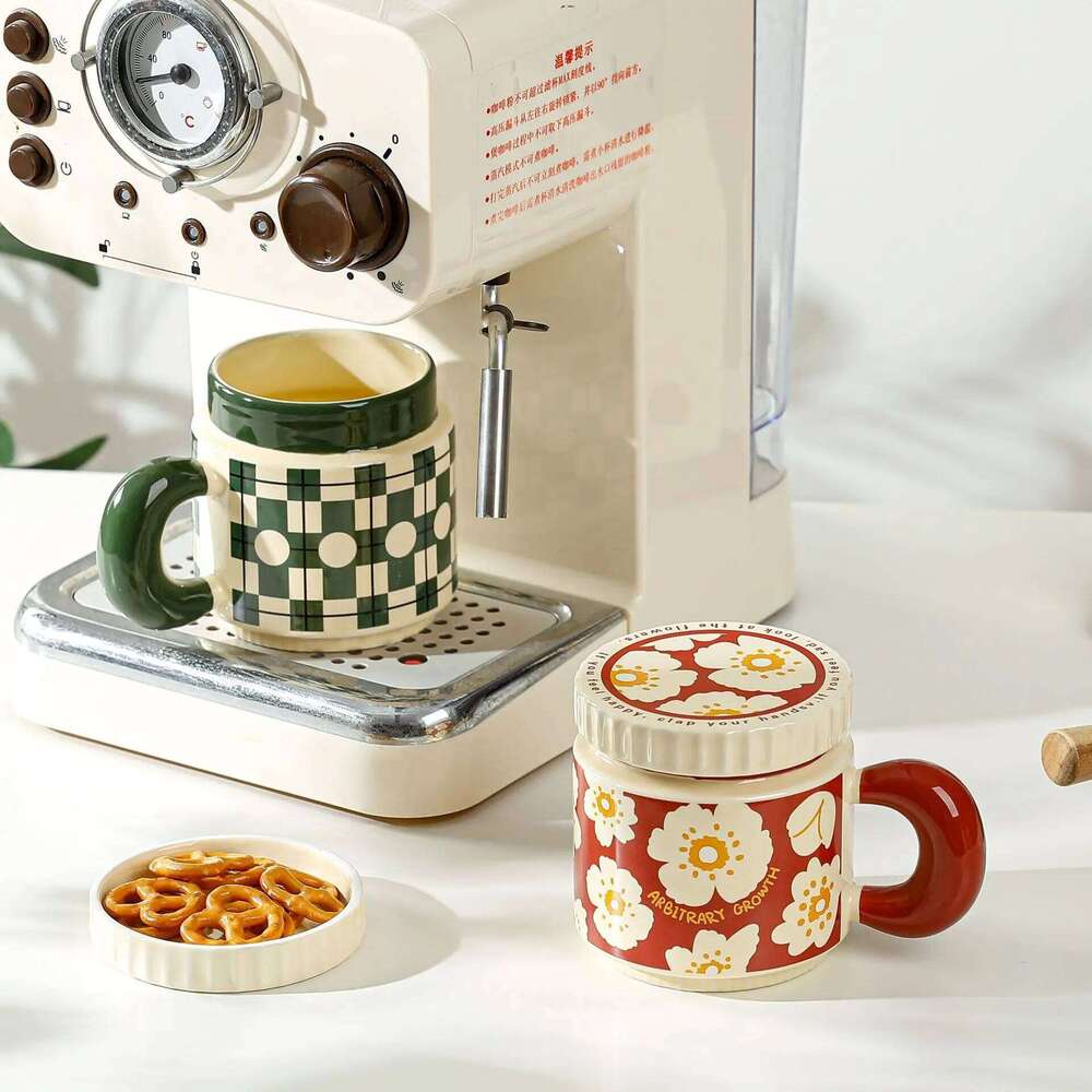 Retro Ceramic Mug 400Ml Floral Coffee Cup Outdoor Water Bottle Alternative For Kitchen Office Dining Tableware Durable Drink Utensil