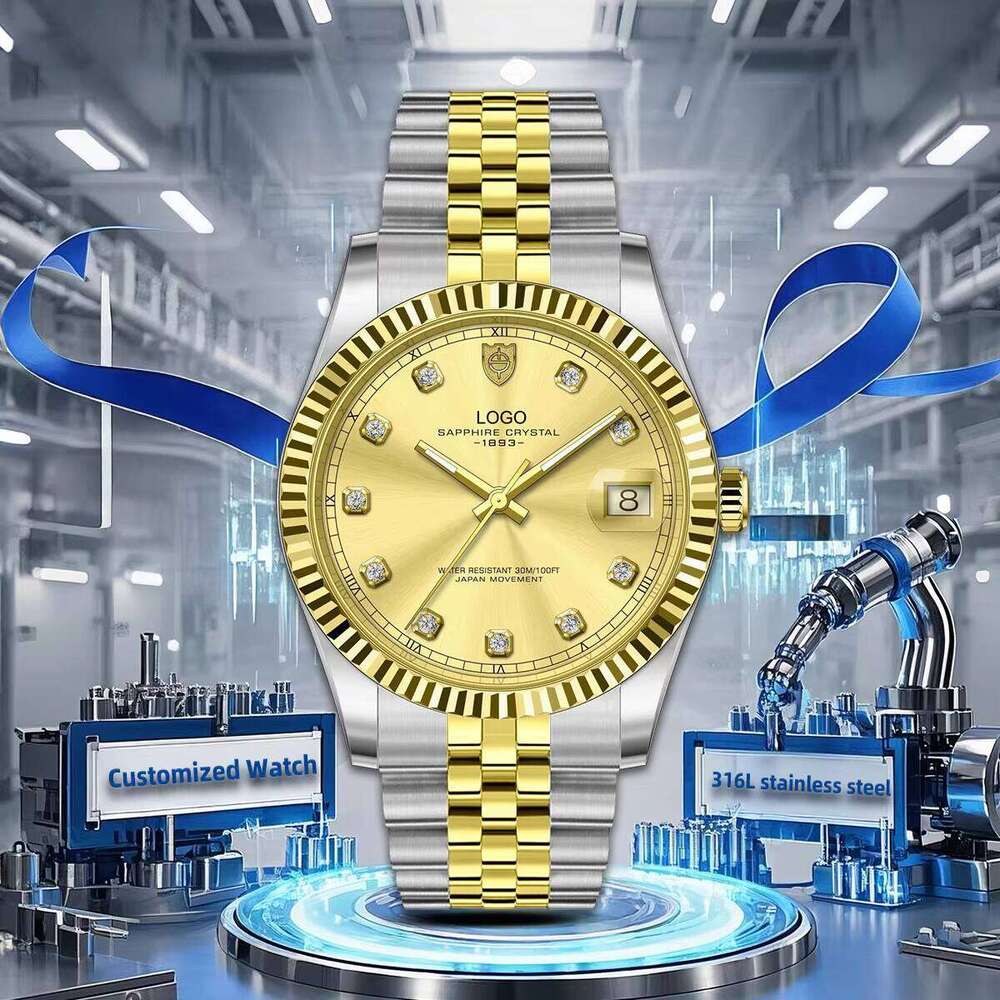 Luxury Quartz Men's Watch with Custom Logo High Quality 304 Stainless Steel Waterproof Wristwatch 22mm Band Width OEM Wholesale