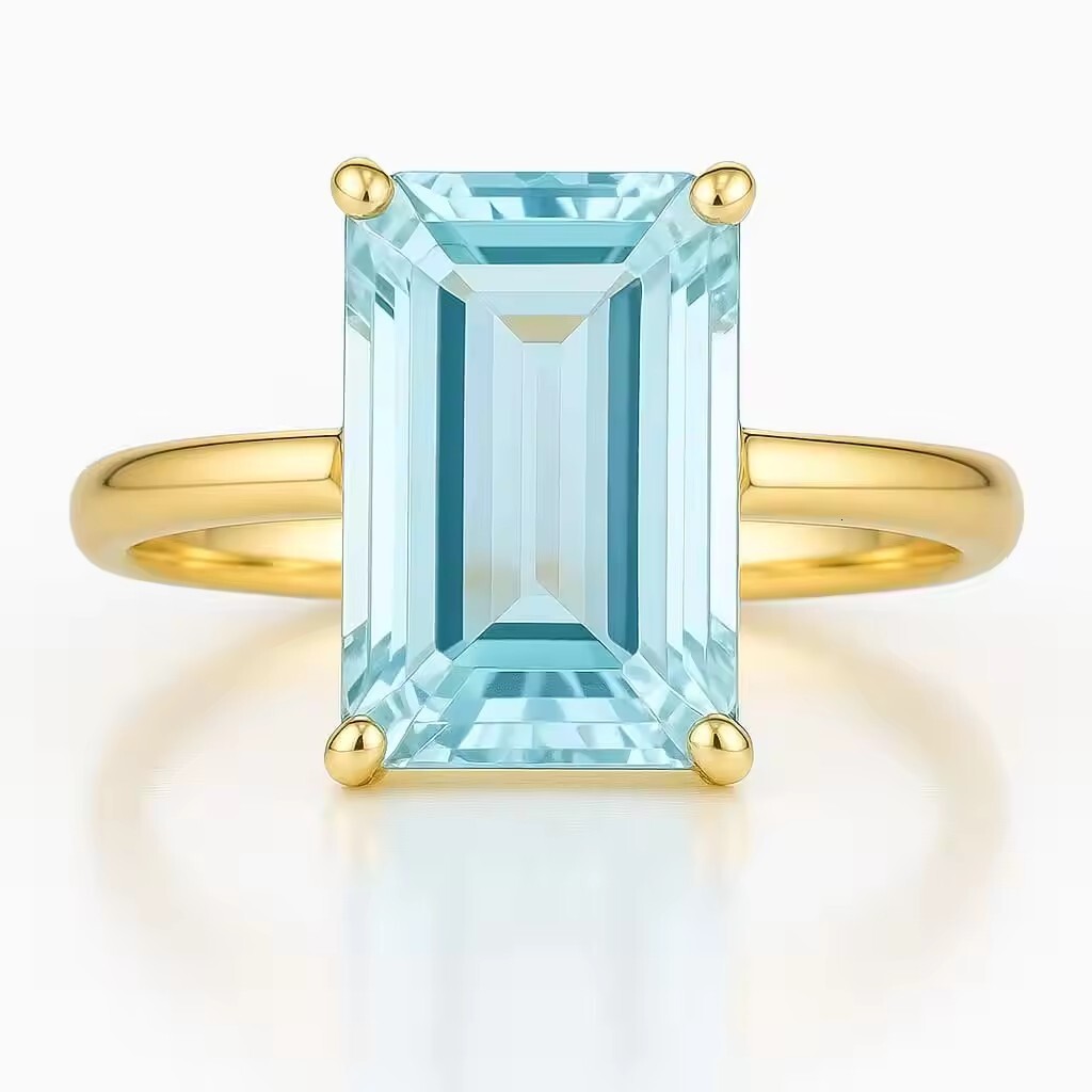 Hot Selling Style Luxury Imitation Sea Blue Topaz Square Diamond Exaggerated Light Luxury Personality Ring Jewelry
