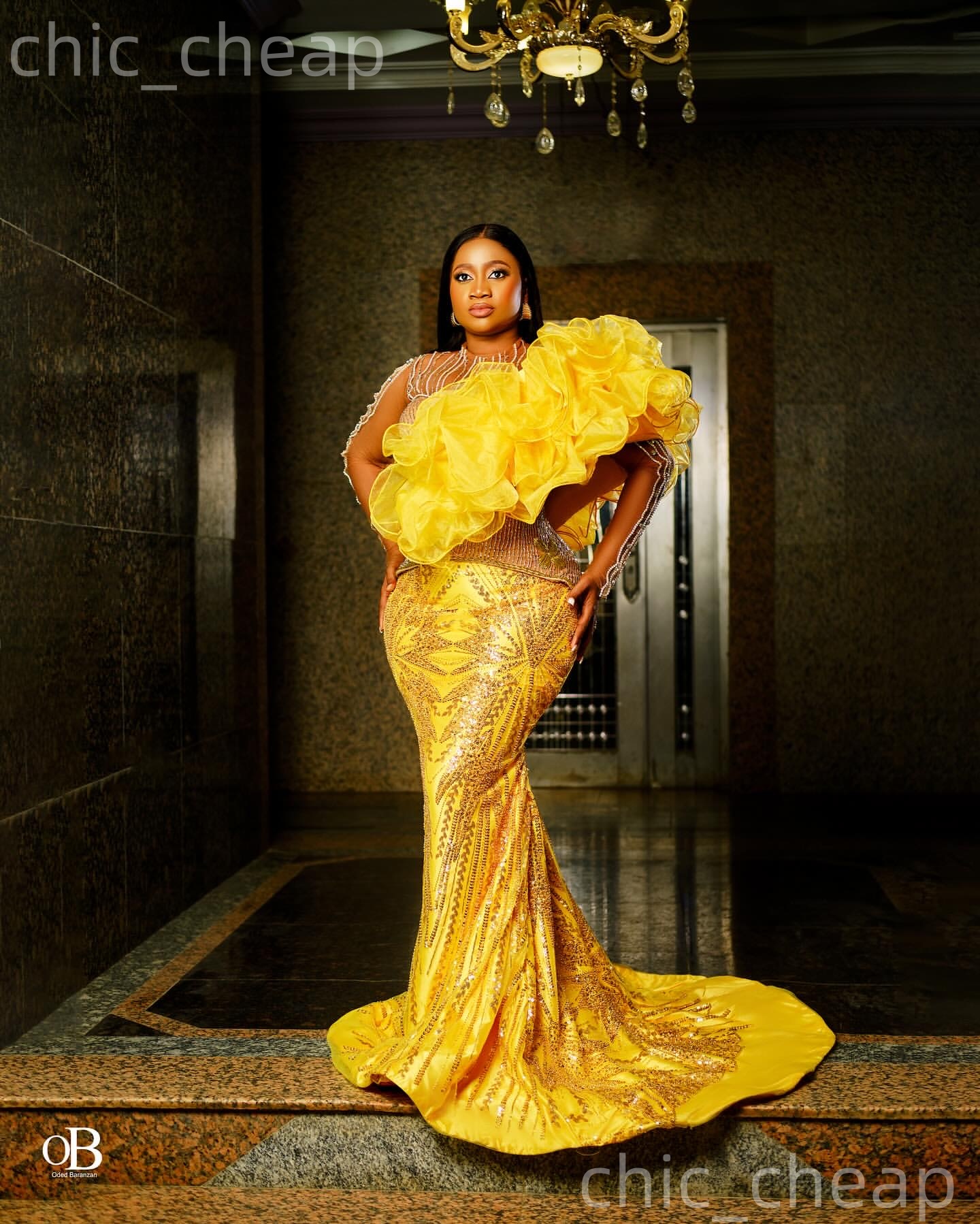 Aso Ebi Yellow Mermaid Prom Dresses 2026 Illusion Beaded Tiers Sequined Evening Formal Party Second Birthday Reception Gowns Dress For Special Occasio