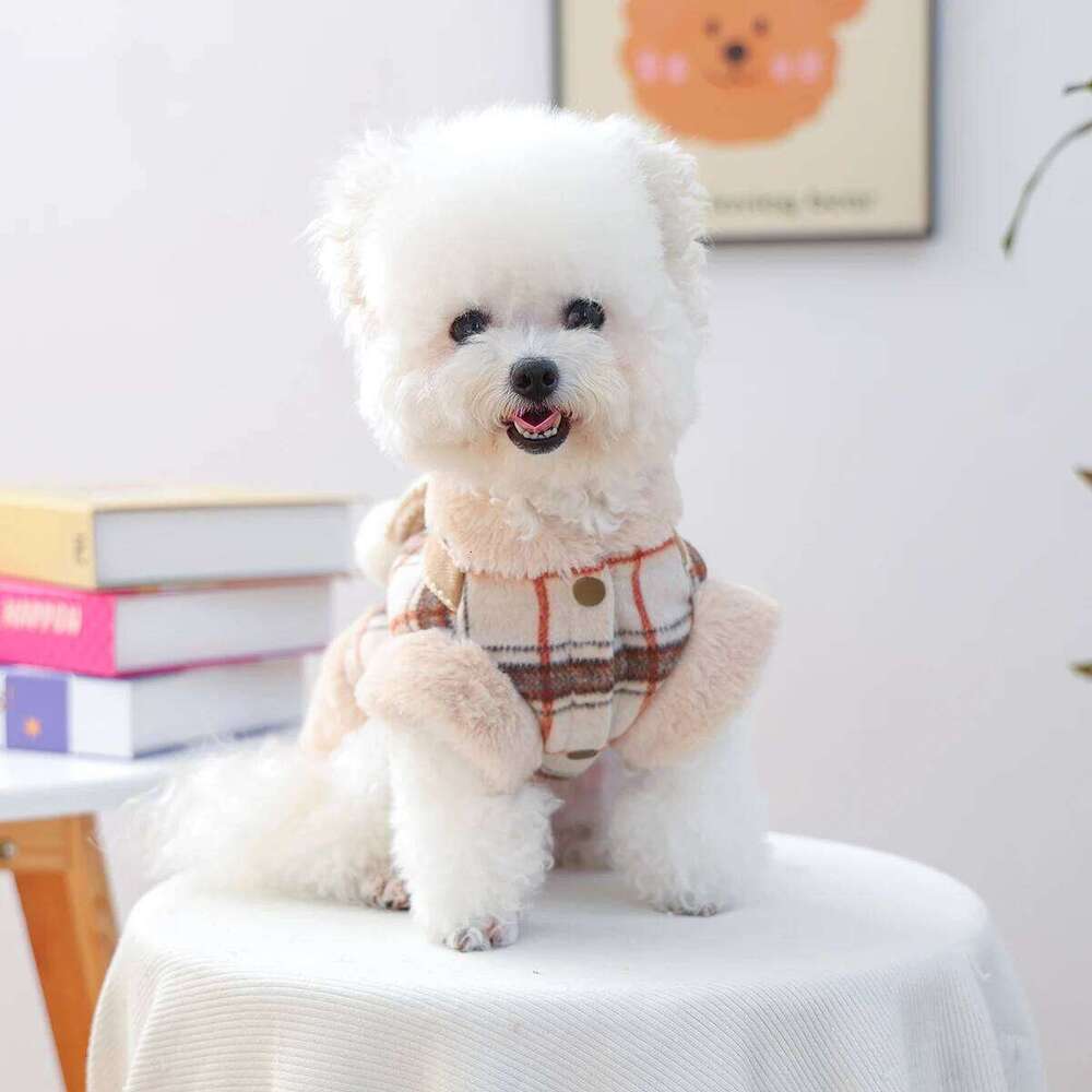Pet jacket with bowknot decoration for cats and dogs, thickened and warm clothing for autumn and winter, providing cold protection
