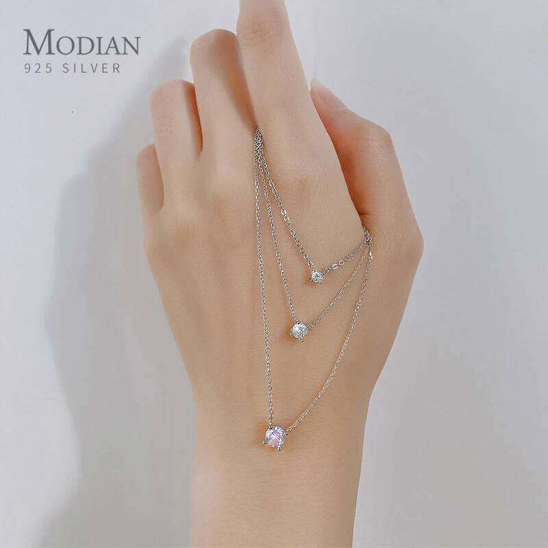 Modian Brands Simple 925 Sterling Silver Geometric Cut Sparkling Zircon Pendant Necklace for Women Wedding Engagement Jewelry Z260123
