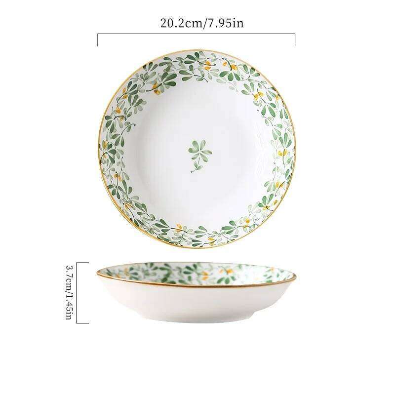 8in/20.2cm Floral Ceramic Plates - Cute Pasta/Salad/Dessert Plates, Kitchen Restaurant Tableware, Microwave & Dishwasher Safe