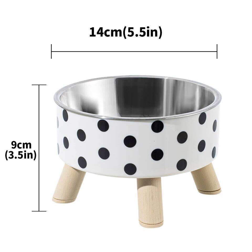 Pet cat dog bowl polka-dot plaid stainless steel anti-slip easy to clean indoor and outdoor