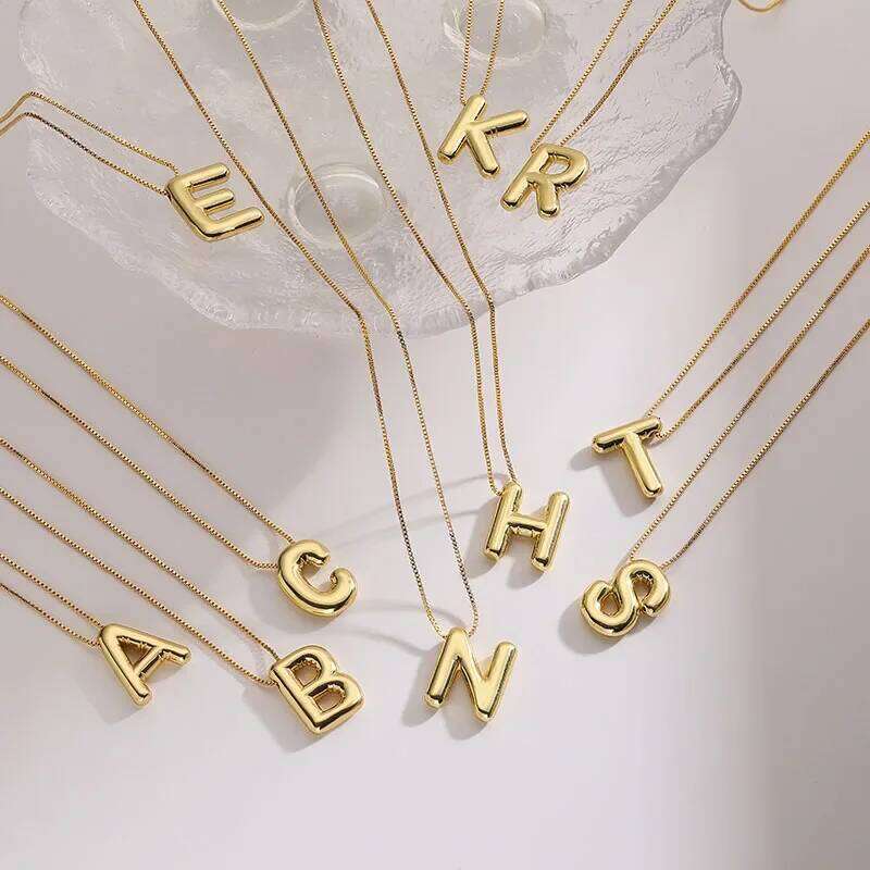 HECHENG,Chunky Alphabet Balloon Bubble Initial Letter Pendant Necklace for Women Men Gold Plated Necklaces Charm Jewelry Z260123