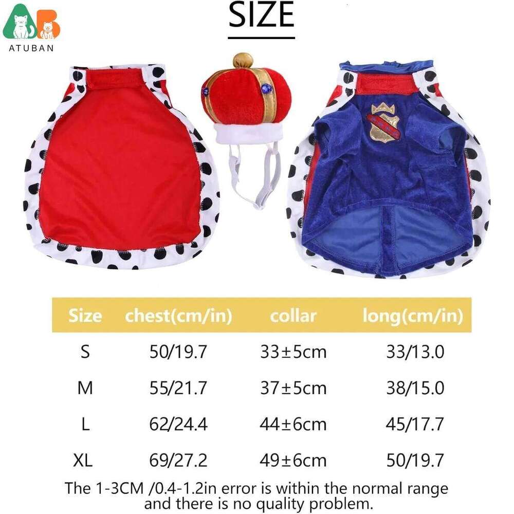 King Costume Prince Royal Cape Crown Velvet Lord Pet Outfits Clothes For Cat Dog Cosplay Party Holiday Funny Dress Up