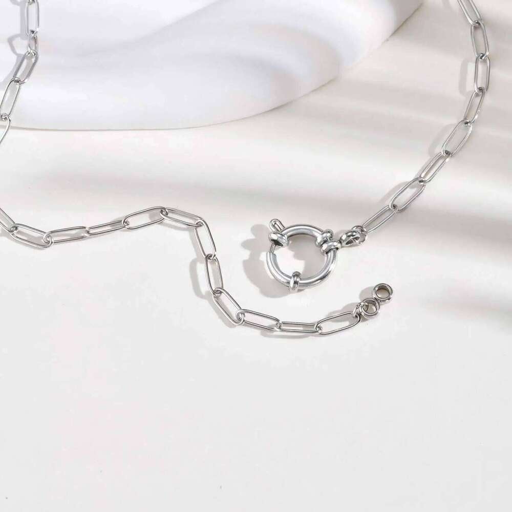 Vnox 2 Color Rectangular Chain 40cm Necklaces For Women, Stainless Steel Round Buckle Pendant, Metal Choker Neck Jewelry Gifts Z260123