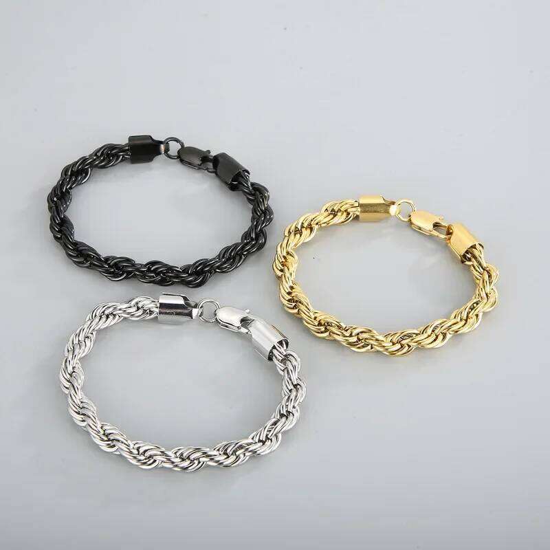 Waterproof Stainless Steel Bracelets Chain Hip-hop Men's and Women's Fried Dough Multi Size Twisted Rope Party Jewelry 26H0123