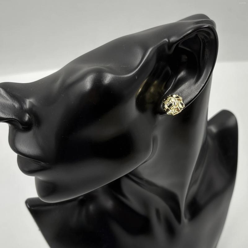 Stud Earrings 14k Gold Plated 12mm Round For Men And Women Fashion Jewelry Irregular Geometric Shape Nugget