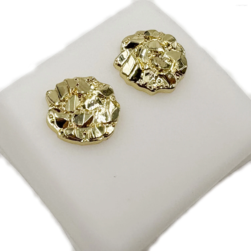 Stud Earrings 14k Gold Plated 12mm Round For Men And Women Fashion Jewelry Irregular Geometric Shape Nugget
