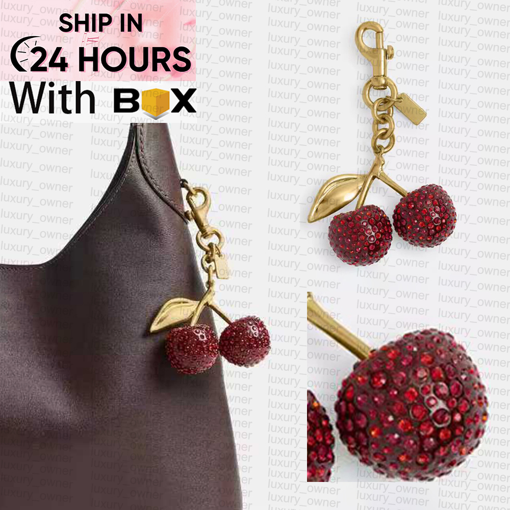 Diamod Red Cherry Bag Charm Women Key Rings keychain Retro-Cool Cherry Motif In Glittery Resin Clip it To Favorite Bag Set of Keys For Refreshing Style key chain with box