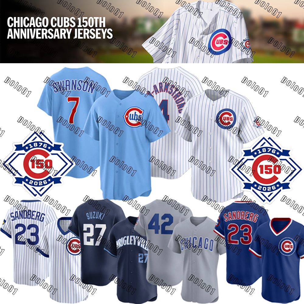150th Anniversary Cubs Baseball Jersey Pete Crow-Armstrong Dansby Swanson Kyle Tucker Nico Hoerner Ian Happ Seiya Suzuki Ryne Sandberg Ryan Pressly Jerseys