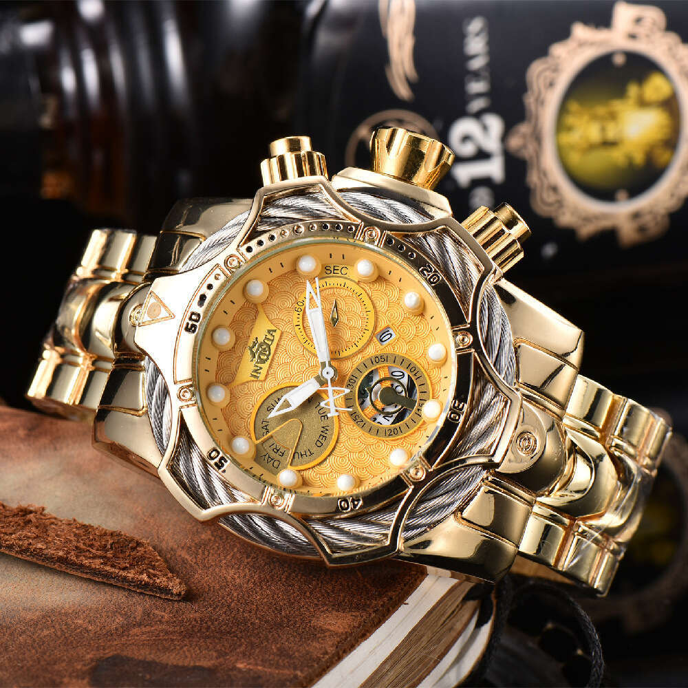 Independent Station Cross-Border Hot Sale Wish Foreign Trade INVIC Men's Watch Large Dial Steel Band Sports Wristwatch
