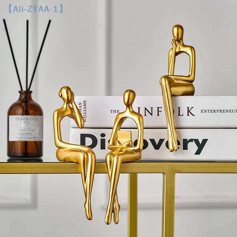 1Thinker Figure Sculpture Small Ornaments Resin Home Gold Abstract Statue Office Decor