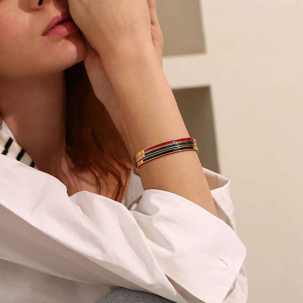 E.B.belle Minimalist Sticky Rhinestone Bangle Bracelet Stacked 316L Stainless Steel Decoration Jewelry For Women Girls Z260123