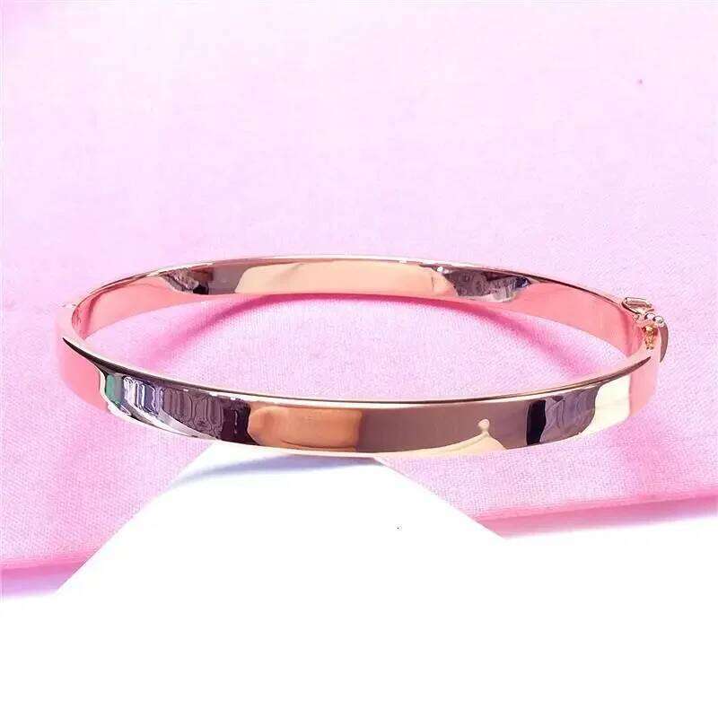 Plated 14K Rose Gold Glossy Wide Bracelet for Women Fashion Simple Fresh Wedding Engagement High Jewelry Z260123