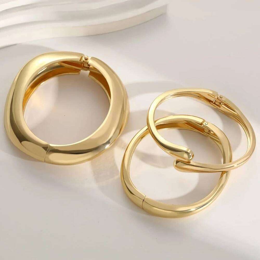 3pcs Chunky Smooth Water Drop Cuff Bracelets for Women Dainty 14k Gold Plated Big Stackable Spring Bangles Set Stack Jewelry Z260123