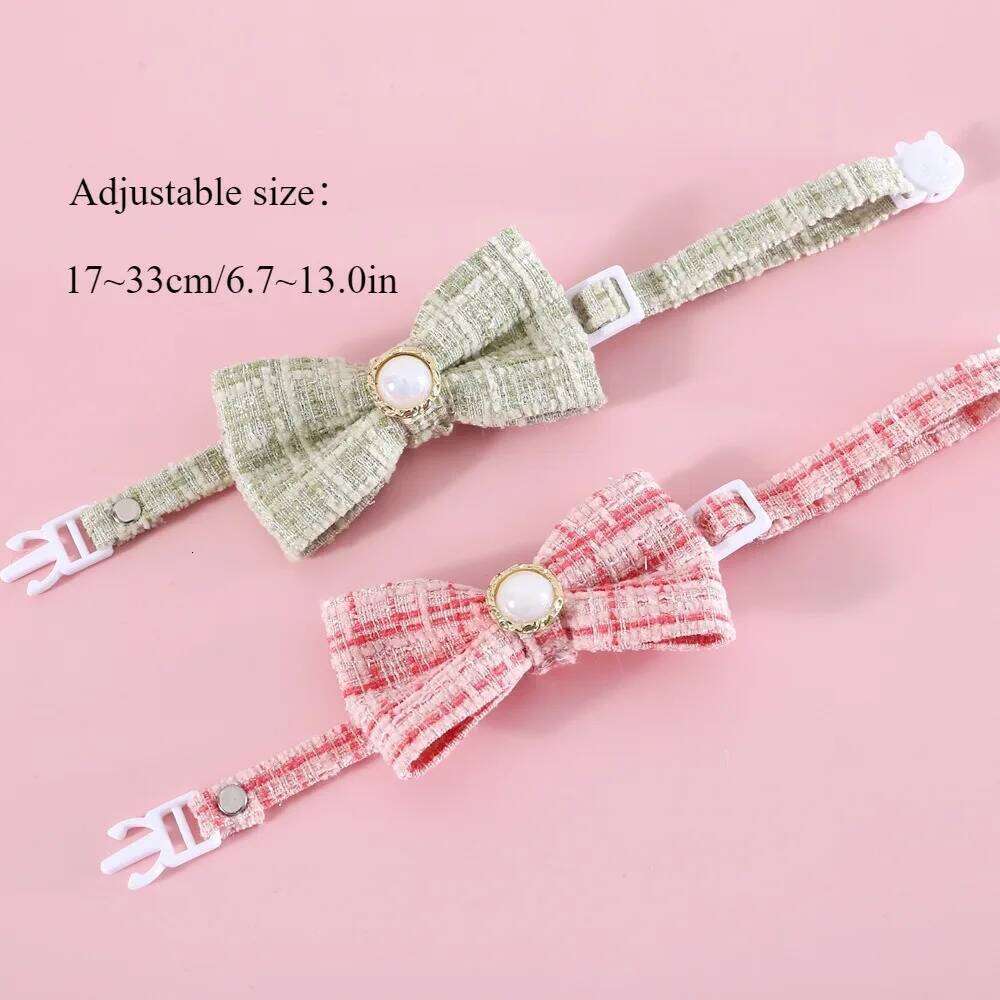 Pet Woven Lattice Pearl Bow Tie Collar For Cats And Dogs, Adjustable Clothing Accessory