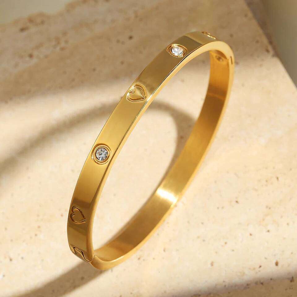 Yupsk 2 Pieces Classic Nail Head Open Bracelet Set For Women Shiny Zircon Inlaid Stainless Steel Bangles Jewelry Gift Z260123