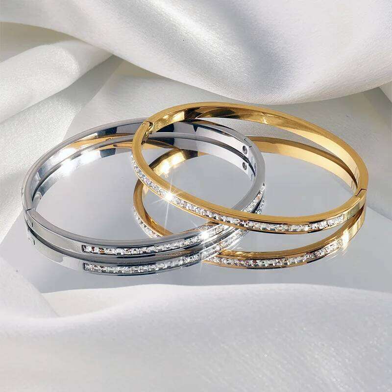 Single Line Square Zircon Bracelets for Women Girls,18K Wateproof Bangles Bracelets,Dainty Female Jewelry Gifts to Wife Mom Z260123