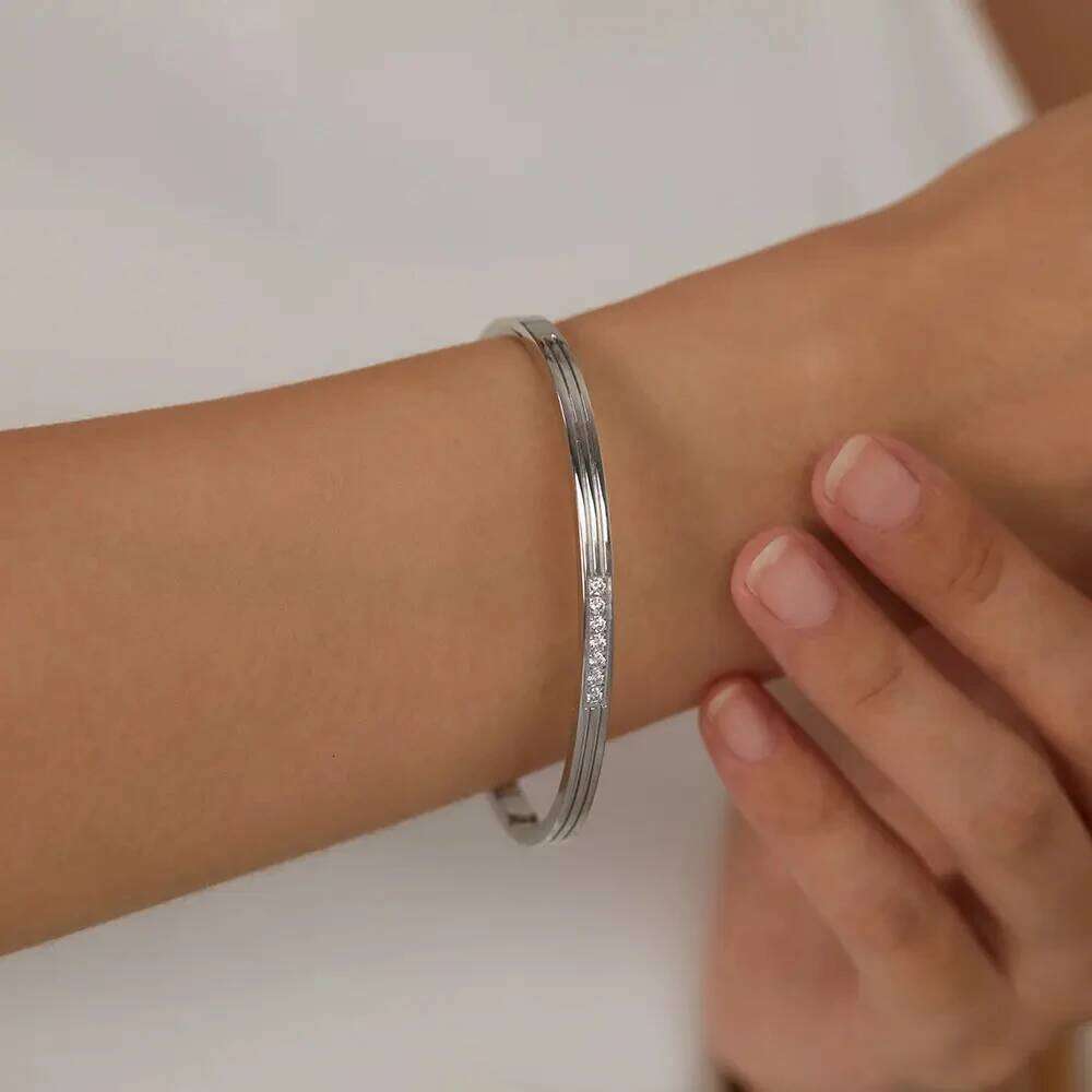 eManco Striped Rhinestone Bangle Stacking Bracelet Women's Jewelry Anniversary Gift Couple Bracelets 48 Hour Shipping Z260123