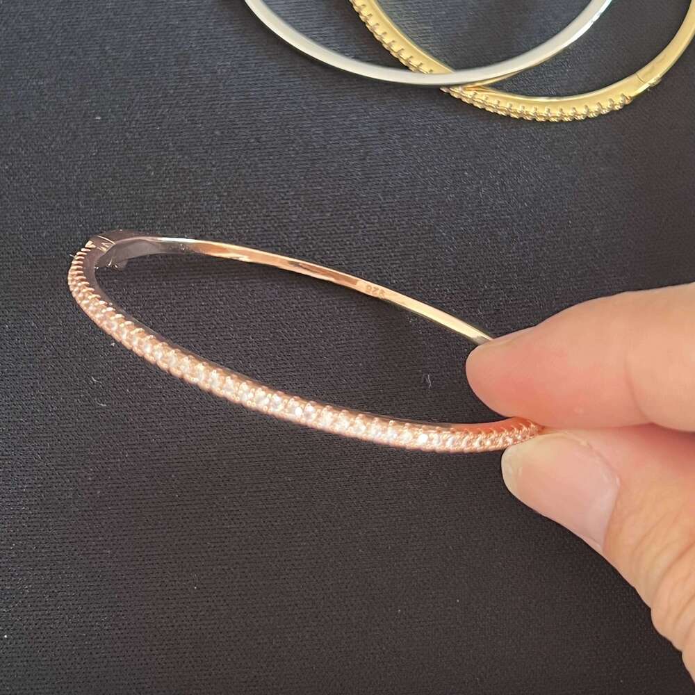 Pure 925 Sterling Full Diamond Classic Design Party Jewelry Friendship Bracelet Silver Bangle Rose Gold 17CM Z260123
