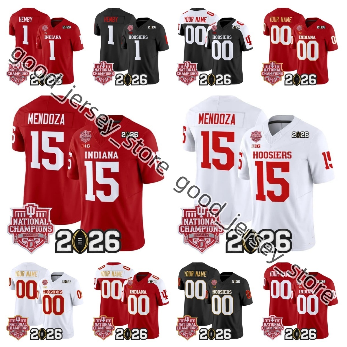 Indiana Hoosiers 2026 Final Nationals Champion Football Jersey Fernando Mendoza Kaelon Black Omar Cooper Jr Roman Hemby Anthony Thompson Randle El Becker S-4XL